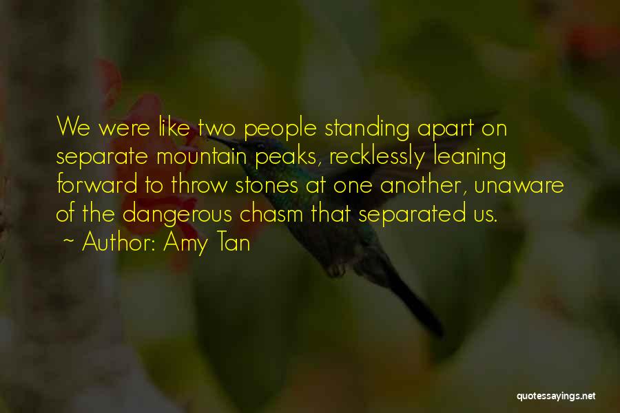 Amy Tan Quotes: We Were Like Two People Standing Apart On Separate Mountain Peaks, Recklessly Leaning Forward To Throw Stones At One Another,