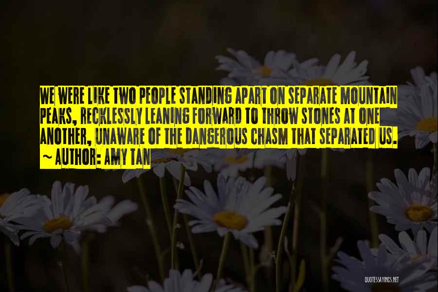 Amy Tan Quotes: We Were Like Two People Standing Apart On Separate Mountain Peaks, Recklessly Leaning Forward To Throw Stones At One Another,