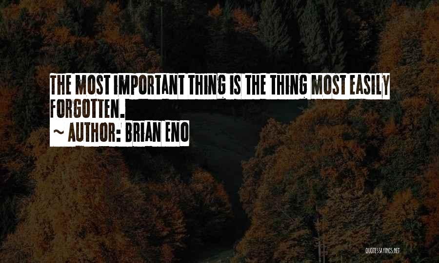 Brian Eno Quotes: The Most Important Thing Is The Thing Most Easily Forgotten.