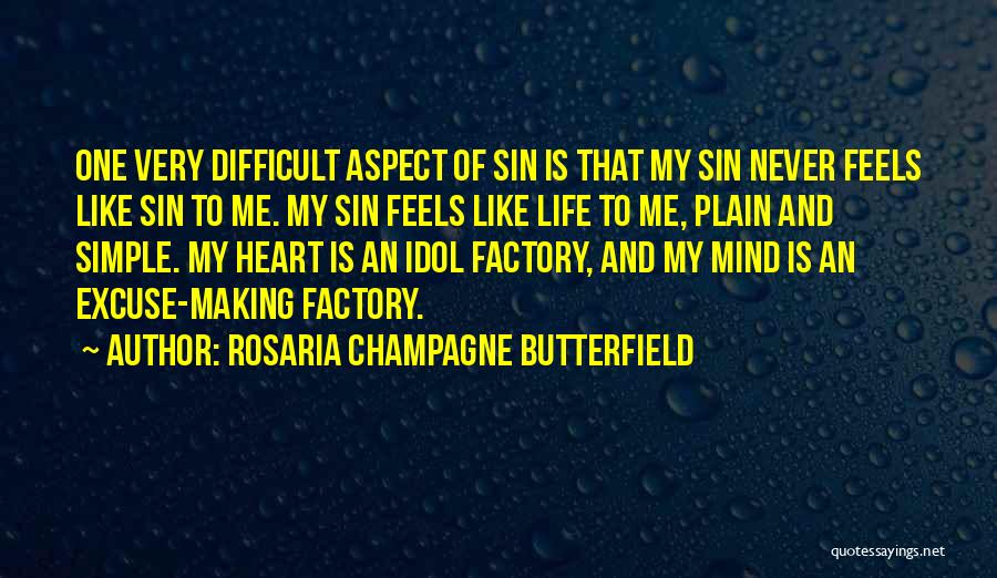 Rosaria Champagne Butterfield Quotes: One Very Difficult Aspect Of Sin Is That My Sin Never Feels Like Sin To Me. My Sin Feels Like