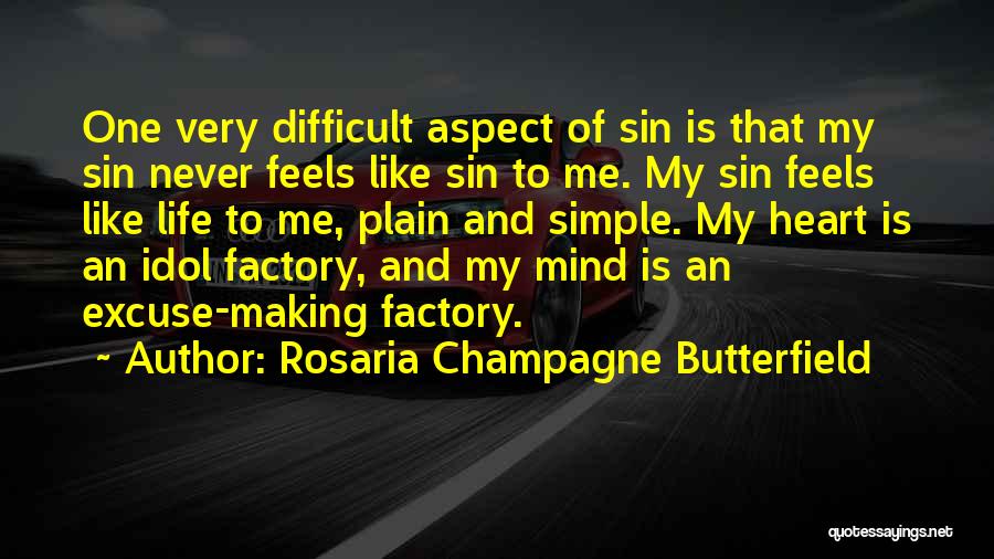 Rosaria Champagne Butterfield Quotes: One Very Difficult Aspect Of Sin Is That My Sin Never Feels Like Sin To Me. My Sin Feels Like