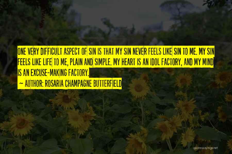 Rosaria Champagne Butterfield Quotes: One Very Difficult Aspect Of Sin Is That My Sin Never Feels Like Sin To Me. My Sin Feels Like