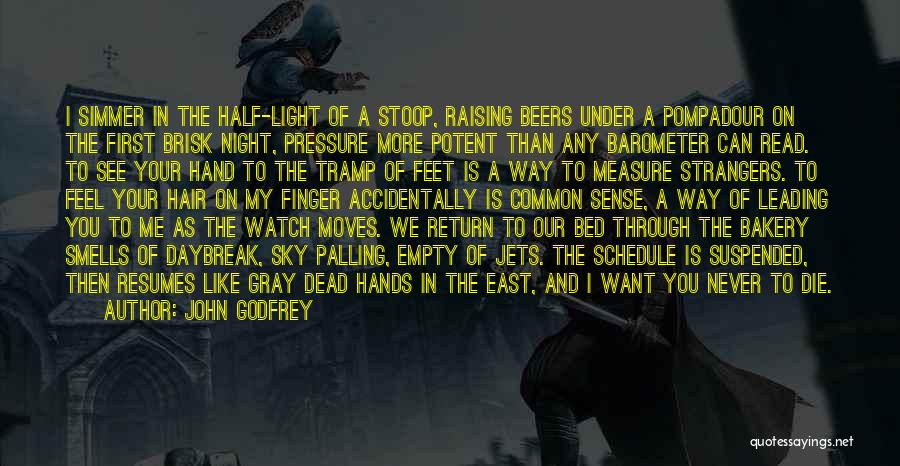 John Godfrey Quotes: I Simmer In The Half-light Of A Stoop, Raising Beers Under A Pompadour On The First Brisk Night, Pressure More
