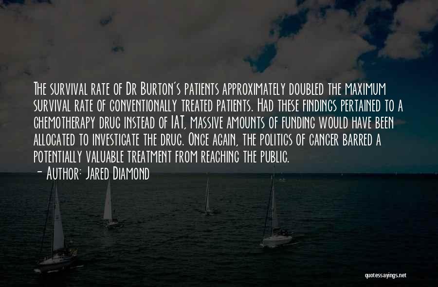 Jared Diamond Quotes: The Survival Rate Of Dr Burton's Patients Approximately Doubled The Maximum Survival Rate Of Conventionally Treated Patients. Had These Findings