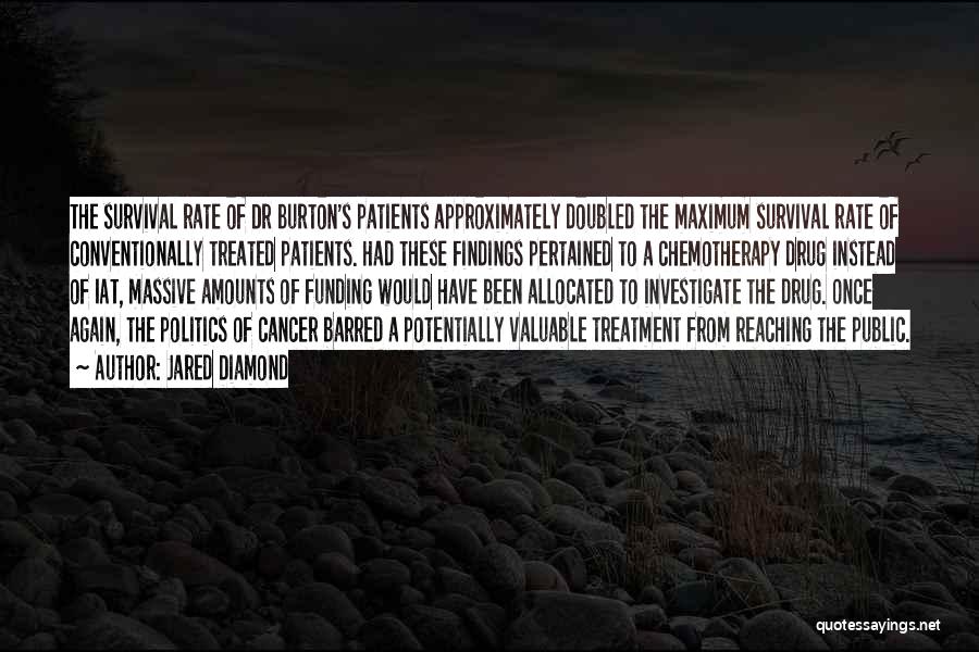 Jared Diamond Quotes: The Survival Rate Of Dr Burton's Patients Approximately Doubled The Maximum Survival Rate Of Conventionally Treated Patients. Had These Findings