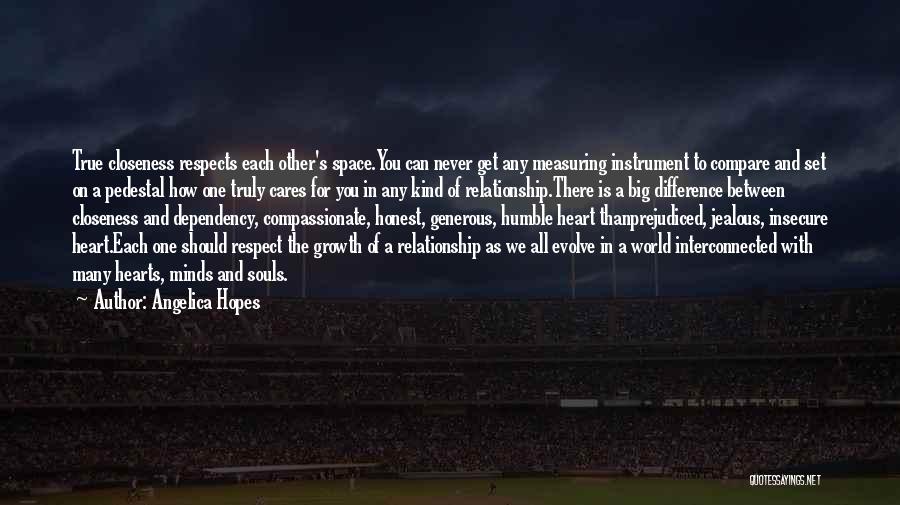 Angelica Hopes Quotes: True Closeness Respects Each Other's Space.you Can Never Get Any Measuring Instrument To Compare And Set On A Pedestal How