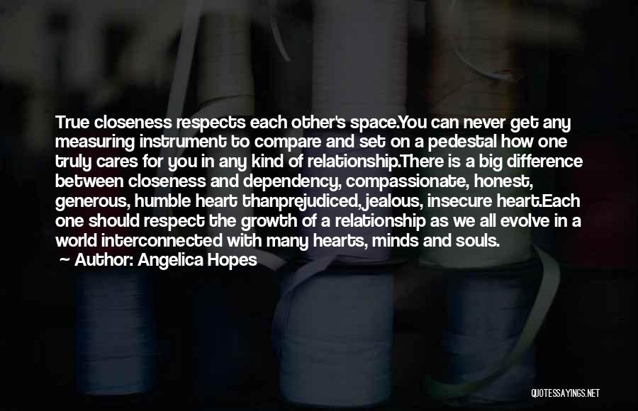 Angelica Hopes Quotes: True Closeness Respects Each Other's Space.you Can Never Get Any Measuring Instrument To Compare And Set On A Pedestal How