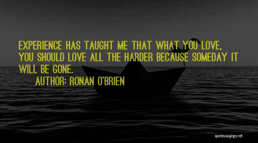 Ronan O'Brien Quotes: Experience Has Taught Me That What You Love, You Should Love All The Harder Because Someday It Will Be Gone.