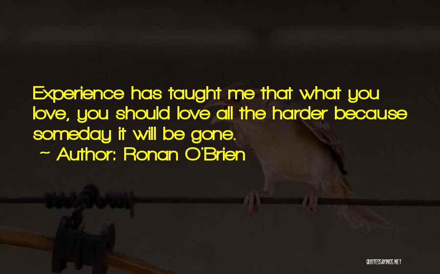 Ronan O'Brien Quotes: Experience Has Taught Me That What You Love, You Should Love All The Harder Because Someday It Will Be Gone.
