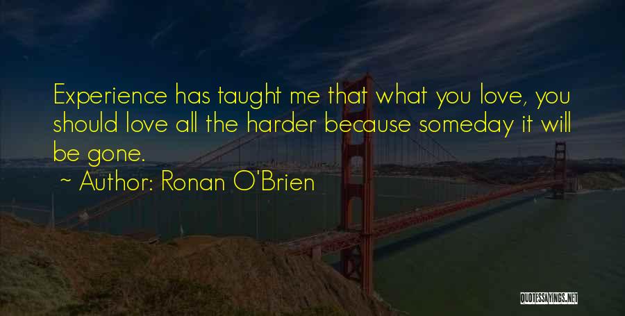 Ronan O'Brien Quotes: Experience Has Taught Me That What You Love, You Should Love All The Harder Because Someday It Will Be Gone.