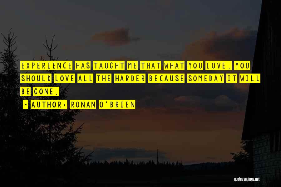 Ronan O'Brien Quotes: Experience Has Taught Me That What You Love, You Should Love All The Harder Because Someday It Will Be Gone.