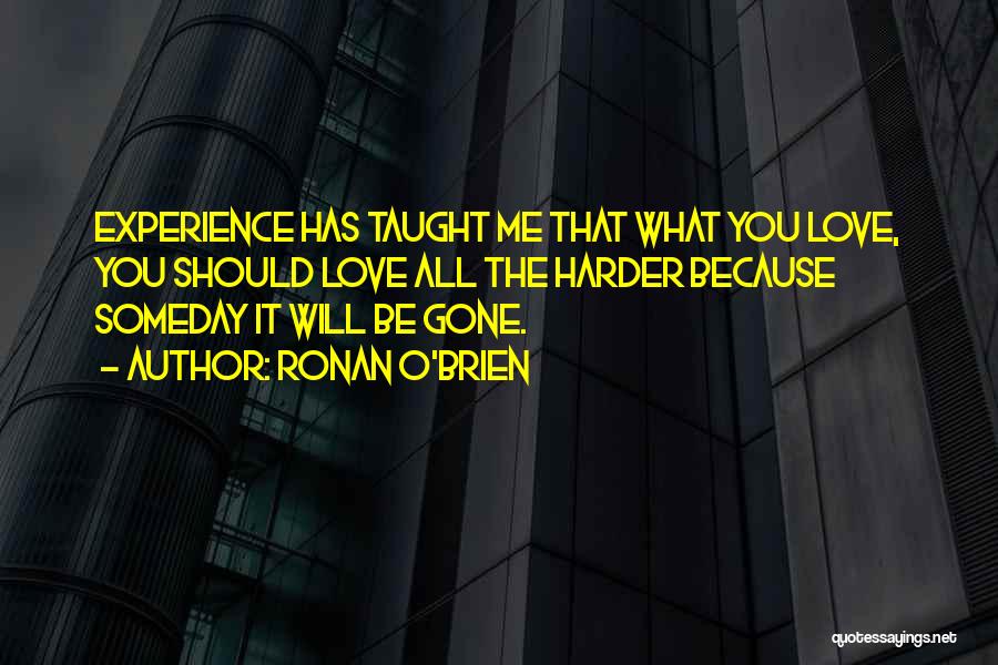 Ronan O'Brien Quotes: Experience Has Taught Me That What You Love, You Should Love All The Harder Because Someday It Will Be Gone.