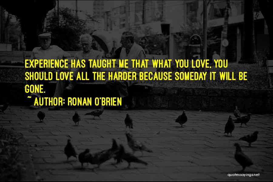 Ronan O'Brien Quotes: Experience Has Taught Me That What You Love, You Should Love All The Harder Because Someday It Will Be Gone.