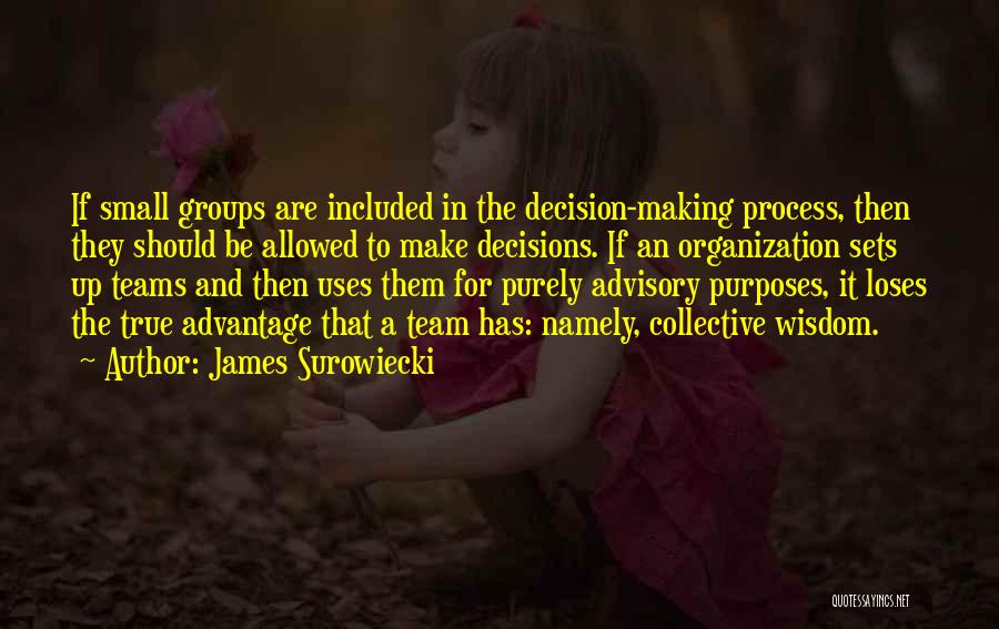 James Surowiecki Quotes: If Small Groups Are Included In The Decision-making Process, Then They Should Be Allowed To Make Decisions. If An Organization