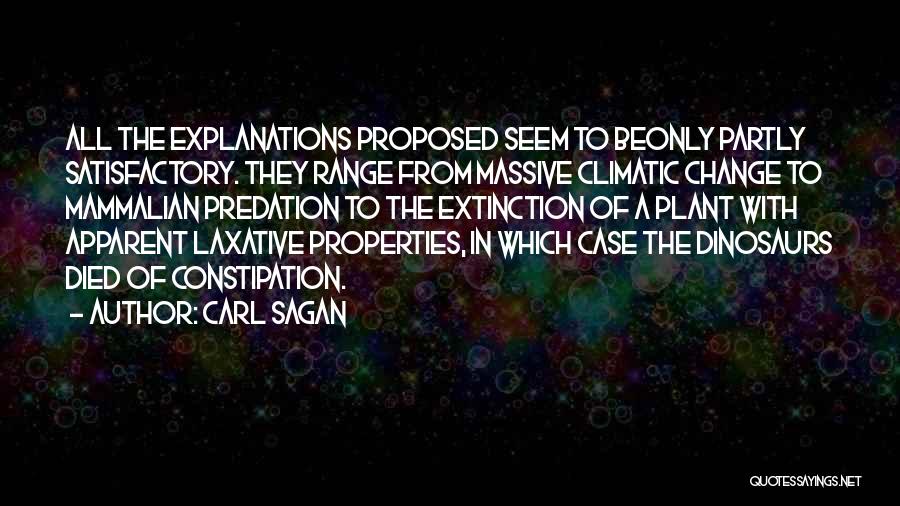 Carl Sagan Quotes: All The Explanations Proposed Seem To Beonly Partly Satisfactory. They Range From Massive Climatic Change To Mammalian Predation To The