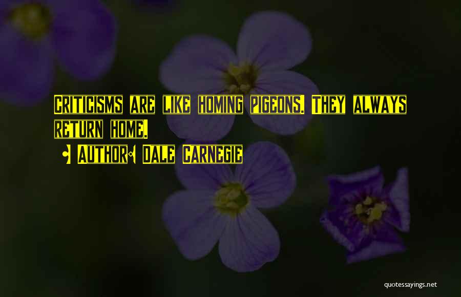 Dale Carnegie Quotes: Criticisms Are Like Homing Pigeons. They Always Return Home.