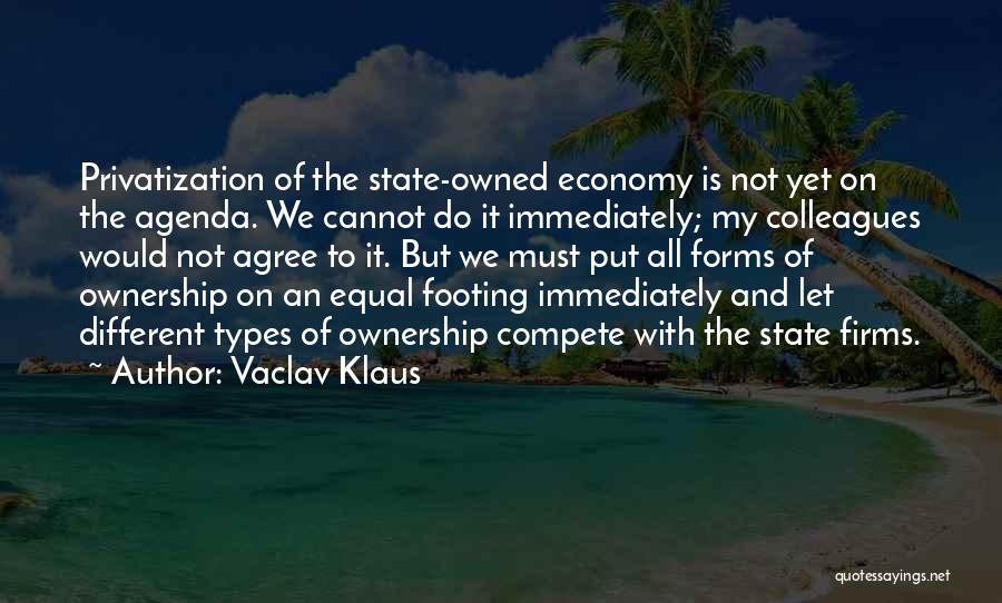 Vaclav Klaus Quotes: Privatization Of The State-owned Economy Is Not Yet On The Agenda. We Cannot Do It Immediately; My Colleagues Would Not