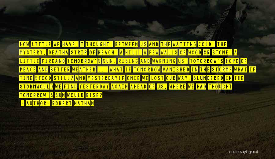 Robert Nathan Quotes: How Little We Have, I Thought, Between Us And The Waiting Cold, The Mystery, Deatha Strip Of Beach, A Hill,