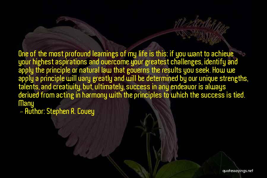 Stephen R. Covey Quotes: One Of The Most Profound Learnings Of My Life Is This: If You Want To Achieve Your Highest Aspirations And