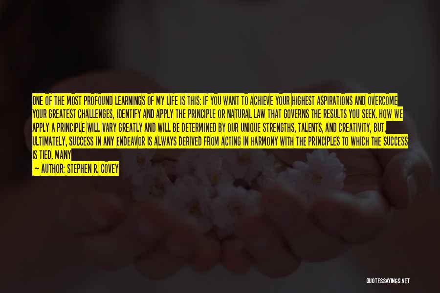 Stephen R. Covey Quotes: One Of The Most Profound Learnings Of My Life Is This: If You Want To Achieve Your Highest Aspirations And