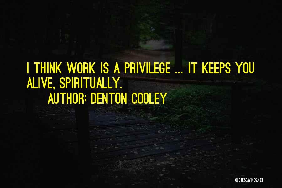 Denton Cooley Quotes: I Think Work Is A Privilege ... It Keeps You Alive, Spiritually.