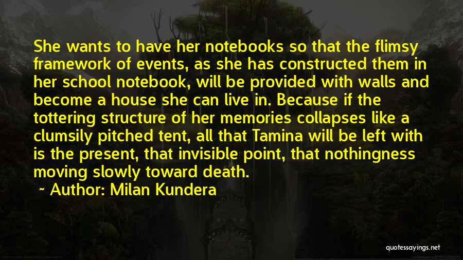 Milan Kundera Quotes: She Wants To Have Her Notebooks So That The Flimsy Framework Of Events, As She Has Constructed Them In Her