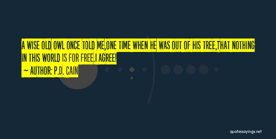 P.D. Cain Quotes: A Wise Old Owl Once Told Me,one Time When He Was Out Of His Tree,that Nothing In This World Is