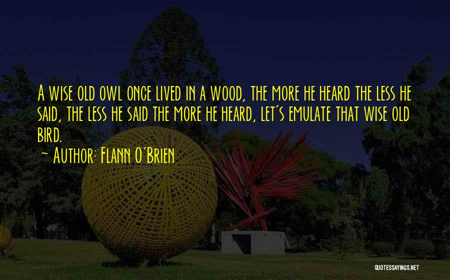 Flann O'Brien Quotes: A Wise Old Owl Once Lived In A Wood, The More He Heard The Less He Said, The Less He