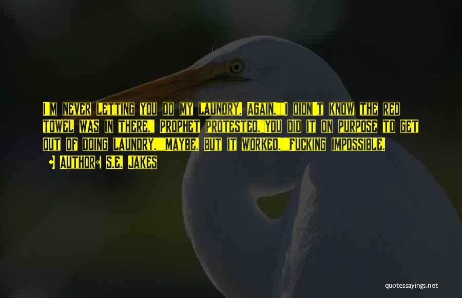 S.E. Jakes Quotes: I'm Never Letting You Do My Laundry. Again.i Didn't Know The Red Towel Was In There, Prophet Protested.you Did It