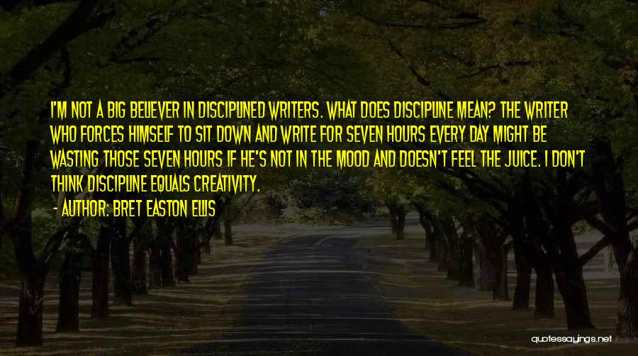 Bret Easton Ellis Quotes: I'm Not A Big Believer In Disciplined Writers. What Does Discipline Mean? The Writer Who Forces Himself To Sit Down
