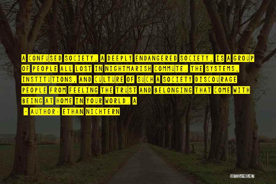 Ethan Nichtern Quotes: A Confused Society, A Deeply Endangered Society, Is A Group Of People All Lost In Nightmarish Commute. The Systems, Institutions,