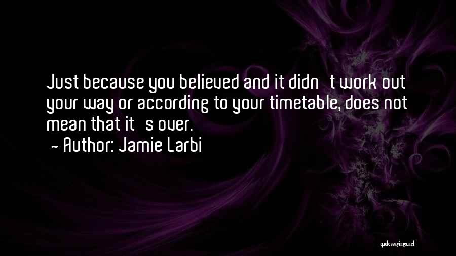 Jamie Larbi Quotes: Just Because You Believed And It Didn't Work Out Your Way Or According To Your Timetable, Does Not Mean That