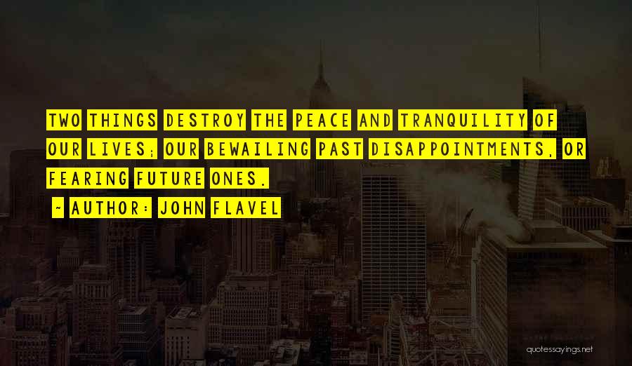 John Flavel Quotes: Two Things Destroy The Peace And Tranquility Of Our Lives; Our Bewailing Past Disappointments, Or Fearing Future Ones.