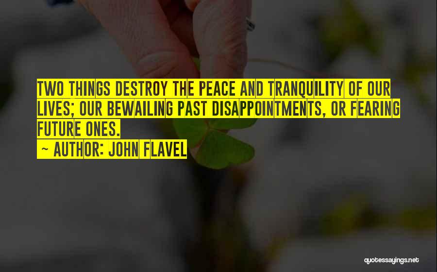 John Flavel Quotes: Two Things Destroy The Peace And Tranquility Of Our Lives; Our Bewailing Past Disappointments, Or Fearing Future Ones.