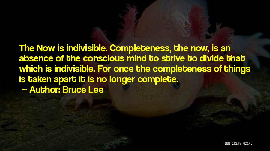 Bruce Lee Quotes: The Now Is Indivisible. Completeness, The Now, Is An Absence Of The Conscious Mind To Strive To Divide That Which