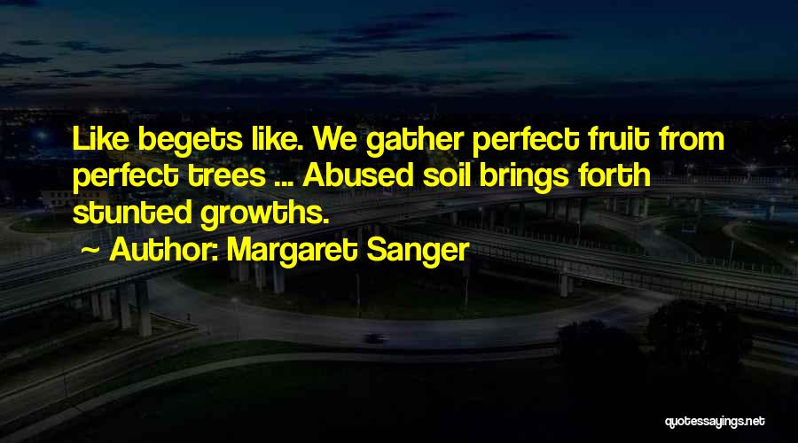 Margaret Sanger Quotes: Like Begets Like. We Gather Perfect Fruit From Perfect Trees ... Abused Soil Brings Forth Stunted Growths.