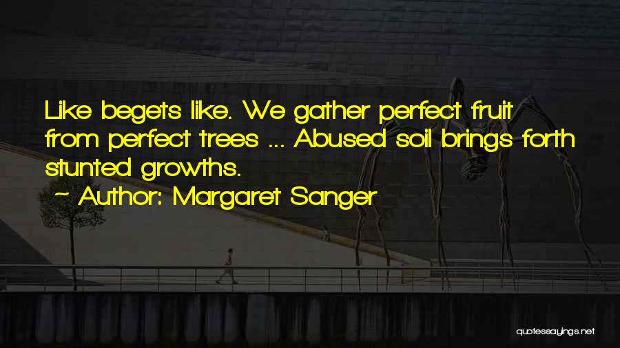 Margaret Sanger Quotes: Like Begets Like. We Gather Perfect Fruit From Perfect Trees ... Abused Soil Brings Forth Stunted Growths.