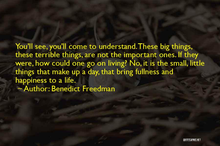 Benedict Freedman Quotes: You'll See, You'll Come To Understand. These Big Things, These Terrible Things, Are Not The Important Ones. If They Were,