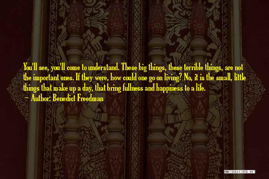 Benedict Freedman Quotes: You'll See, You'll Come To Understand. These Big Things, These Terrible Things, Are Not The Important Ones. If They Were,