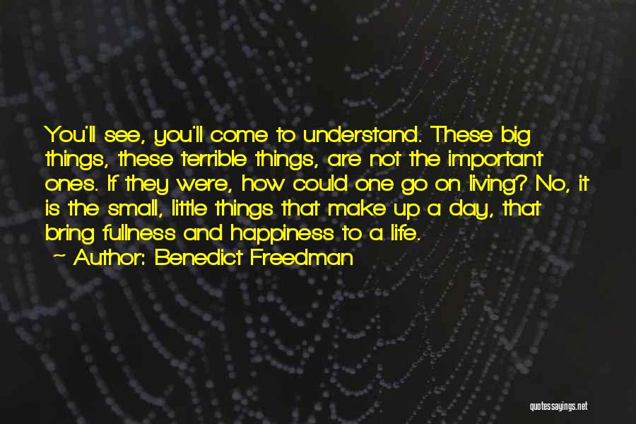 Benedict Freedman Quotes: You'll See, You'll Come To Understand. These Big Things, These Terrible Things, Are Not The Important Ones. If They Were,