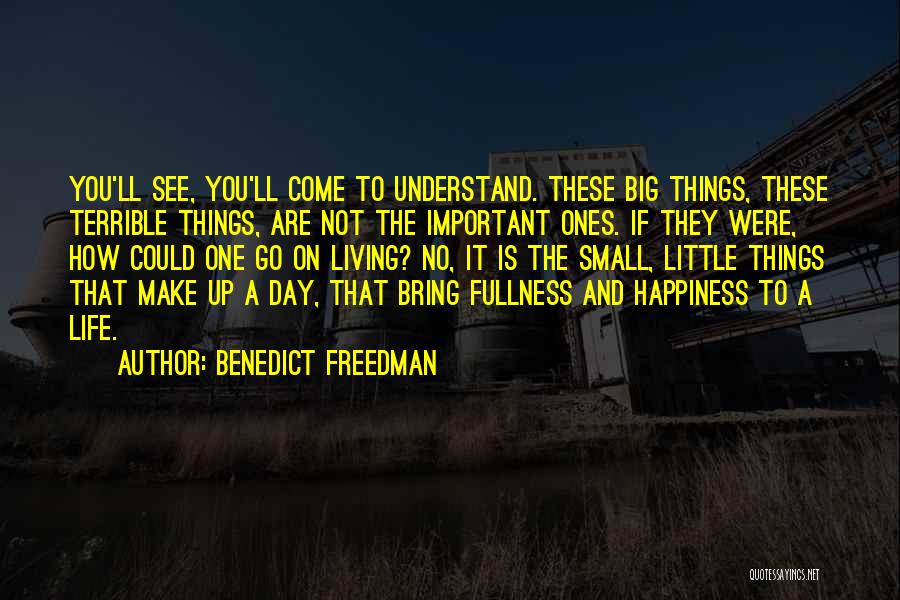 Benedict Freedman Quotes: You'll See, You'll Come To Understand. These Big Things, These Terrible Things, Are Not The Important Ones. If They Were,