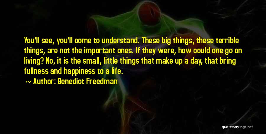 Benedict Freedman Quotes: You'll See, You'll Come To Understand. These Big Things, These Terrible Things, Are Not The Important Ones. If They Were,