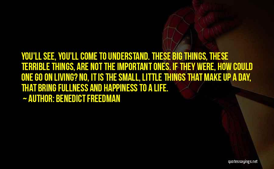 Benedict Freedman Quotes: You'll See, You'll Come To Understand. These Big Things, These Terrible Things, Are Not The Important Ones. If They Were,