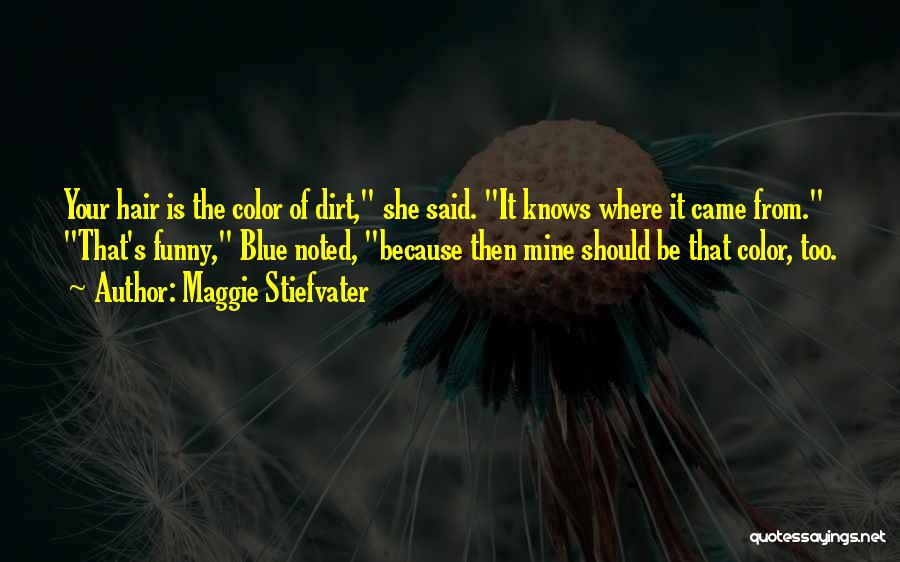 Maggie Stiefvater Quotes: Your Hair Is The Color Of Dirt, She Said. It Knows Where It Came From. That's Funny, Blue Noted, Because