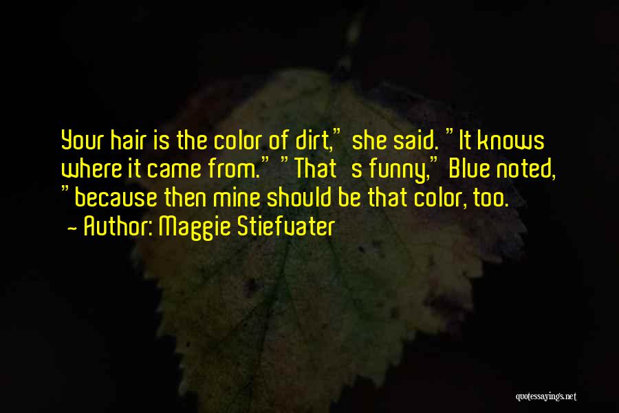 Maggie Stiefvater Quotes: Your Hair Is The Color Of Dirt, She Said. It Knows Where It Came From. That's Funny, Blue Noted, Because