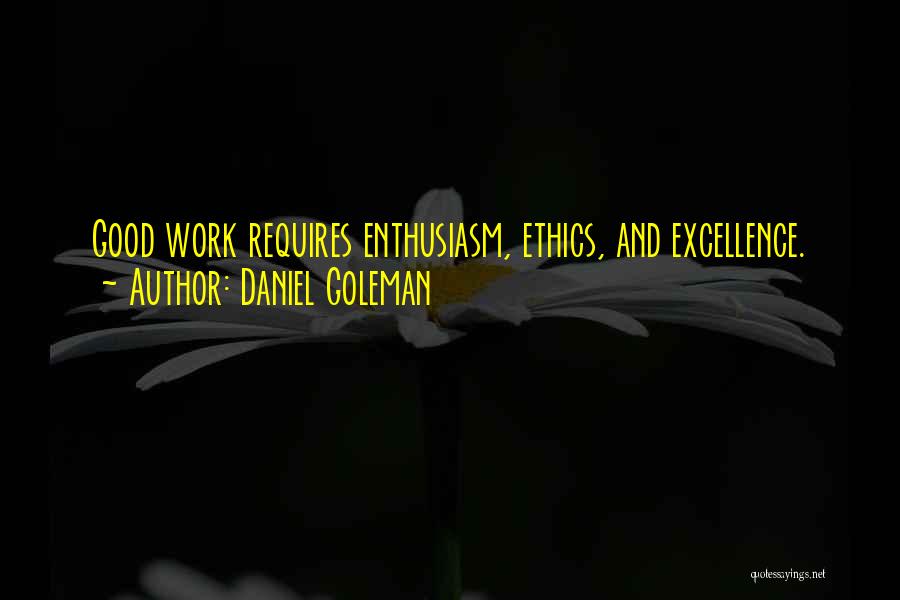 Daniel Goleman Quotes: Good Work Requires Enthusiasm, Ethics, And Excellence.