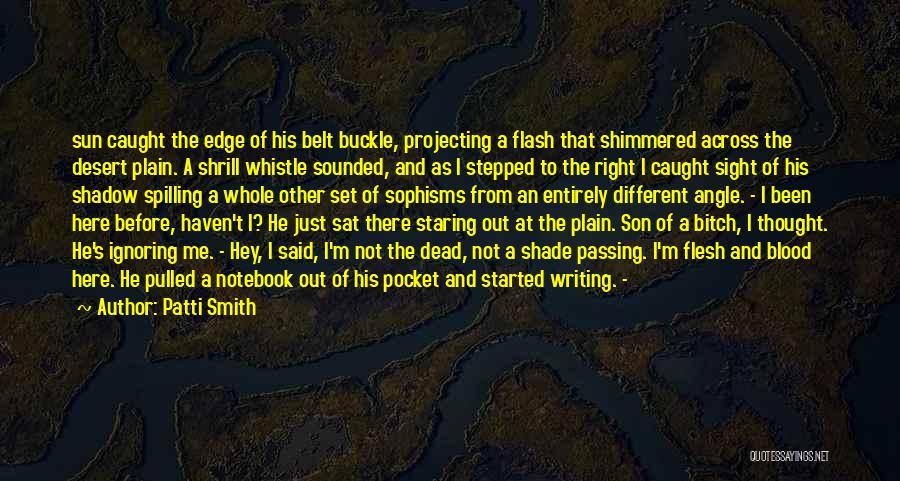 Patti Smith Quotes: Sun Caught The Edge Of His Belt Buckle, Projecting A Flash That Shimmered Across The Desert Plain. A Shrill Whistle