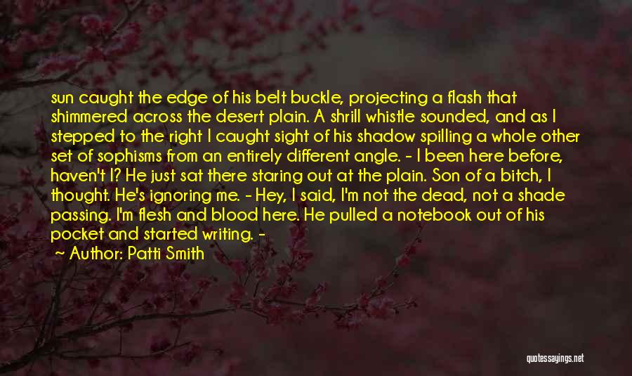 Patti Smith Quotes: Sun Caught The Edge Of His Belt Buckle, Projecting A Flash That Shimmered Across The Desert Plain. A Shrill Whistle