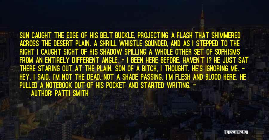 Patti Smith Quotes: Sun Caught The Edge Of His Belt Buckle, Projecting A Flash That Shimmered Across The Desert Plain. A Shrill Whistle