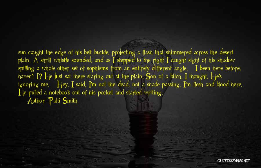 Patti Smith Quotes: Sun Caught The Edge Of His Belt Buckle, Projecting A Flash That Shimmered Across The Desert Plain. A Shrill Whistle